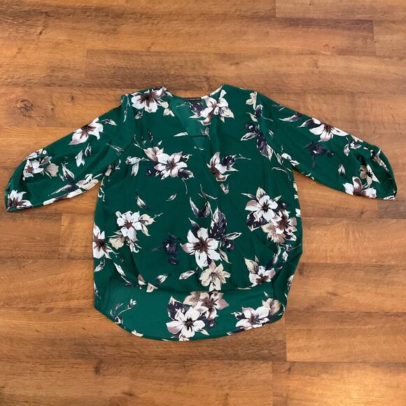 West Kei Women V Neck Allan Surplice Roll‎ Tab High Low Blouse Sz L - Picture 1 of 7